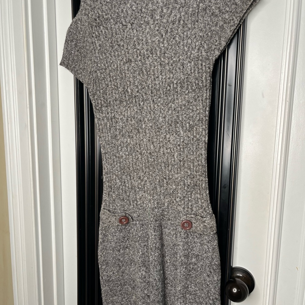 Gray Knit Dress with Button Accents